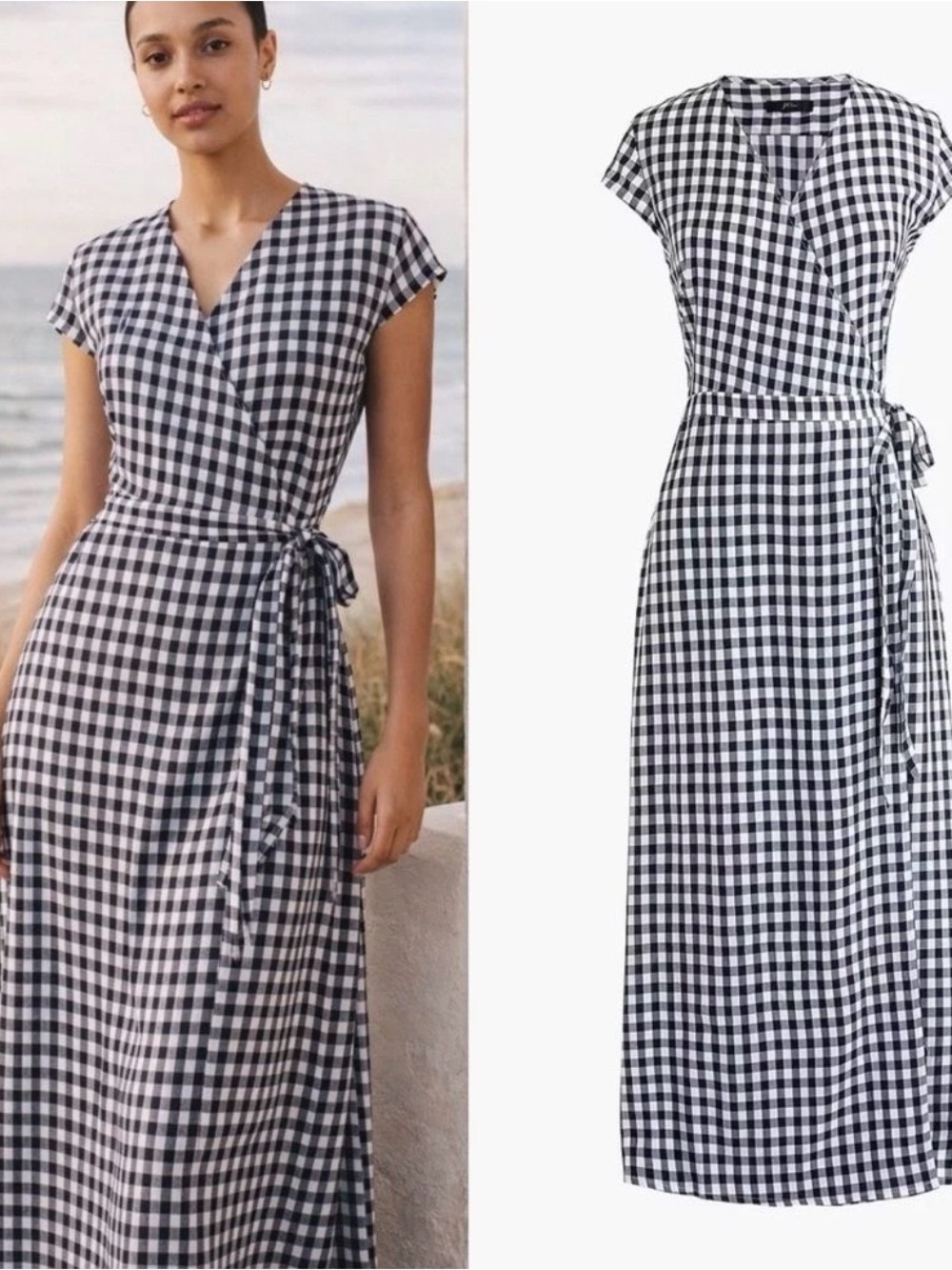 J Crew Gingham Wrap Midi Dress Dark Navy/ White Women’s Sz XS Preowned